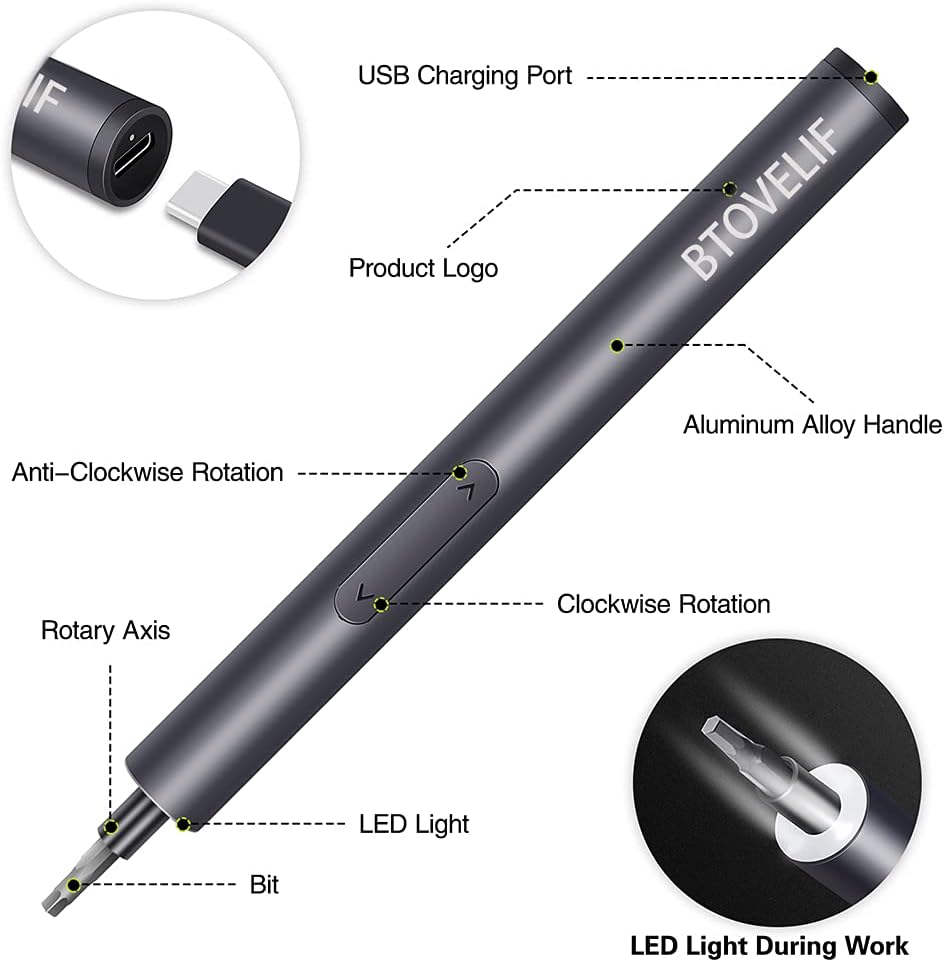 Mini Electric Screwdriver with 60 Magnetic Precision Bits, 3.7V Rechargeable N219