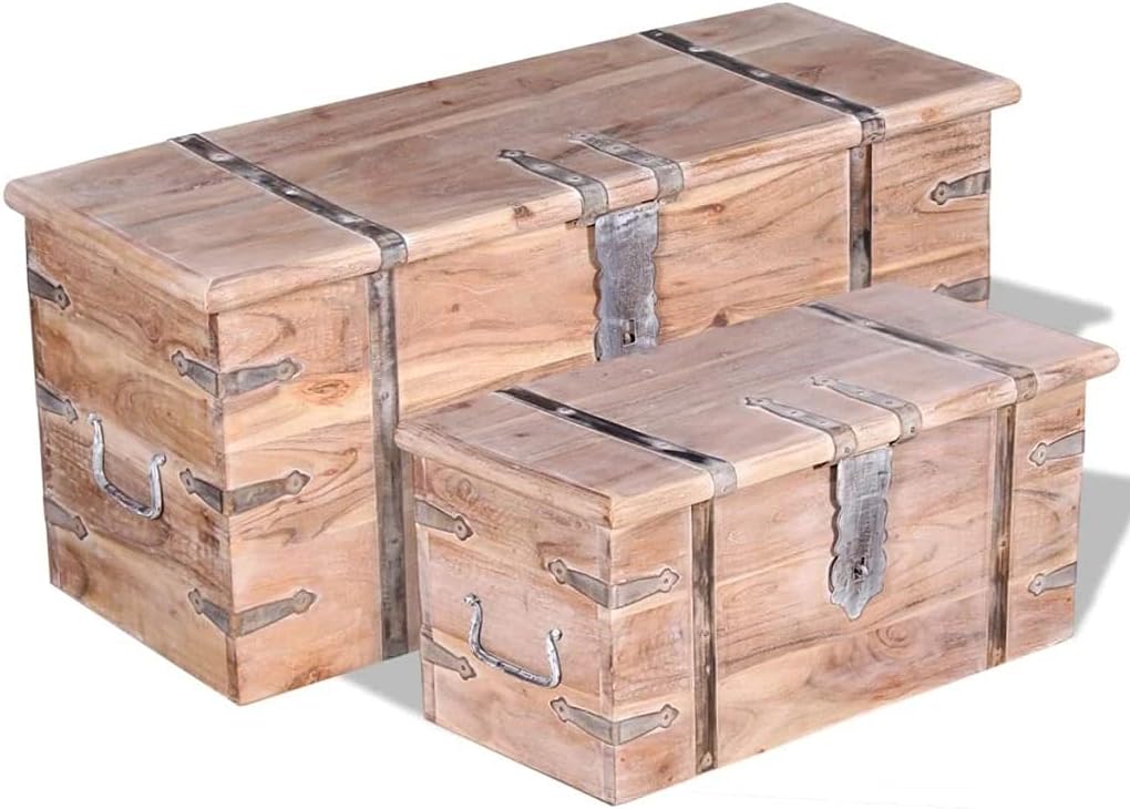 2 Piece Solid Wood Storage Chest Set with Lockable Side Handles E667
