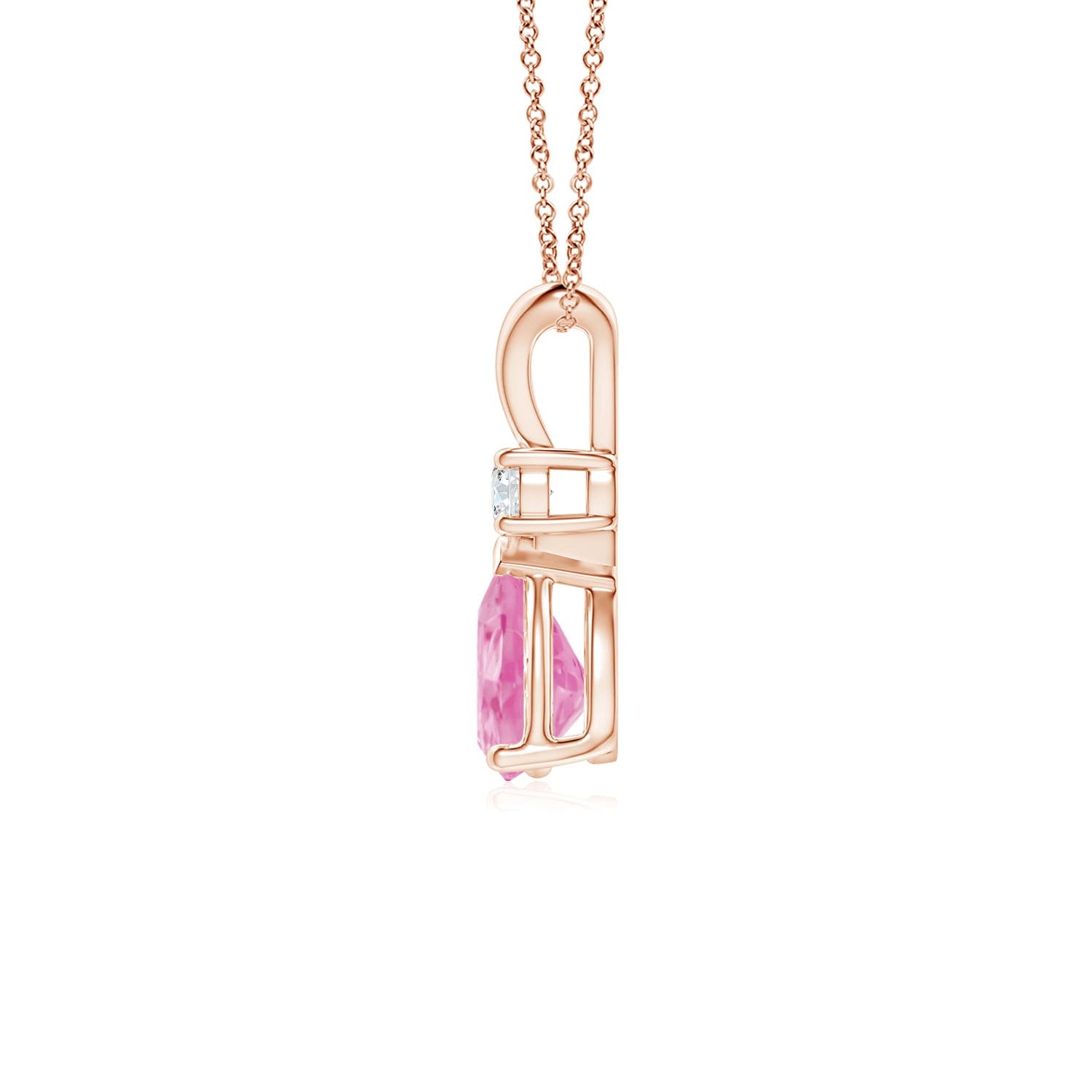 Pink Sapphire Diamond Teardrop Pendant Necklace in 14K Rose Gold D582