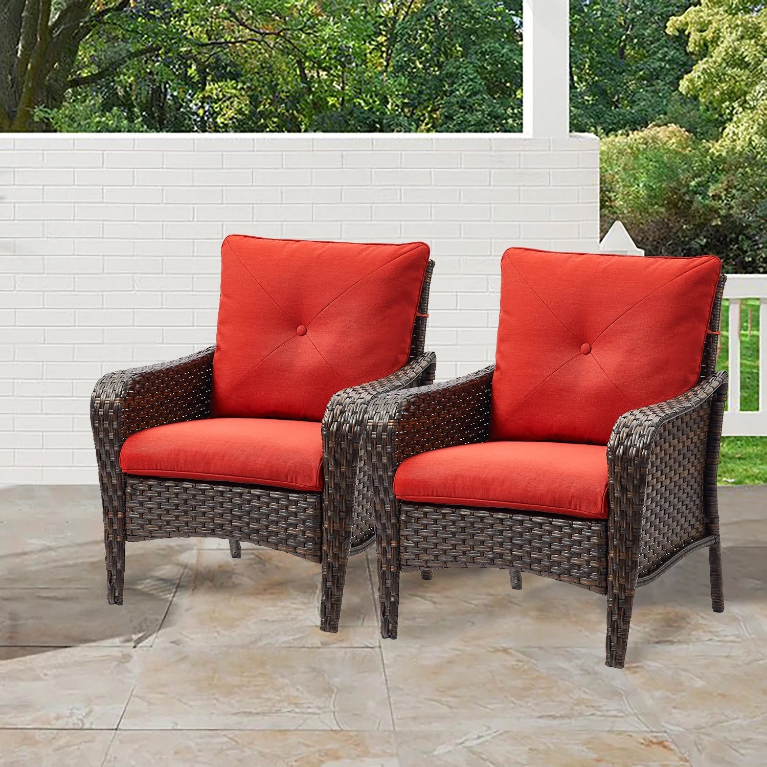 Red Cushioned Patio Chair Set of 2 C3851