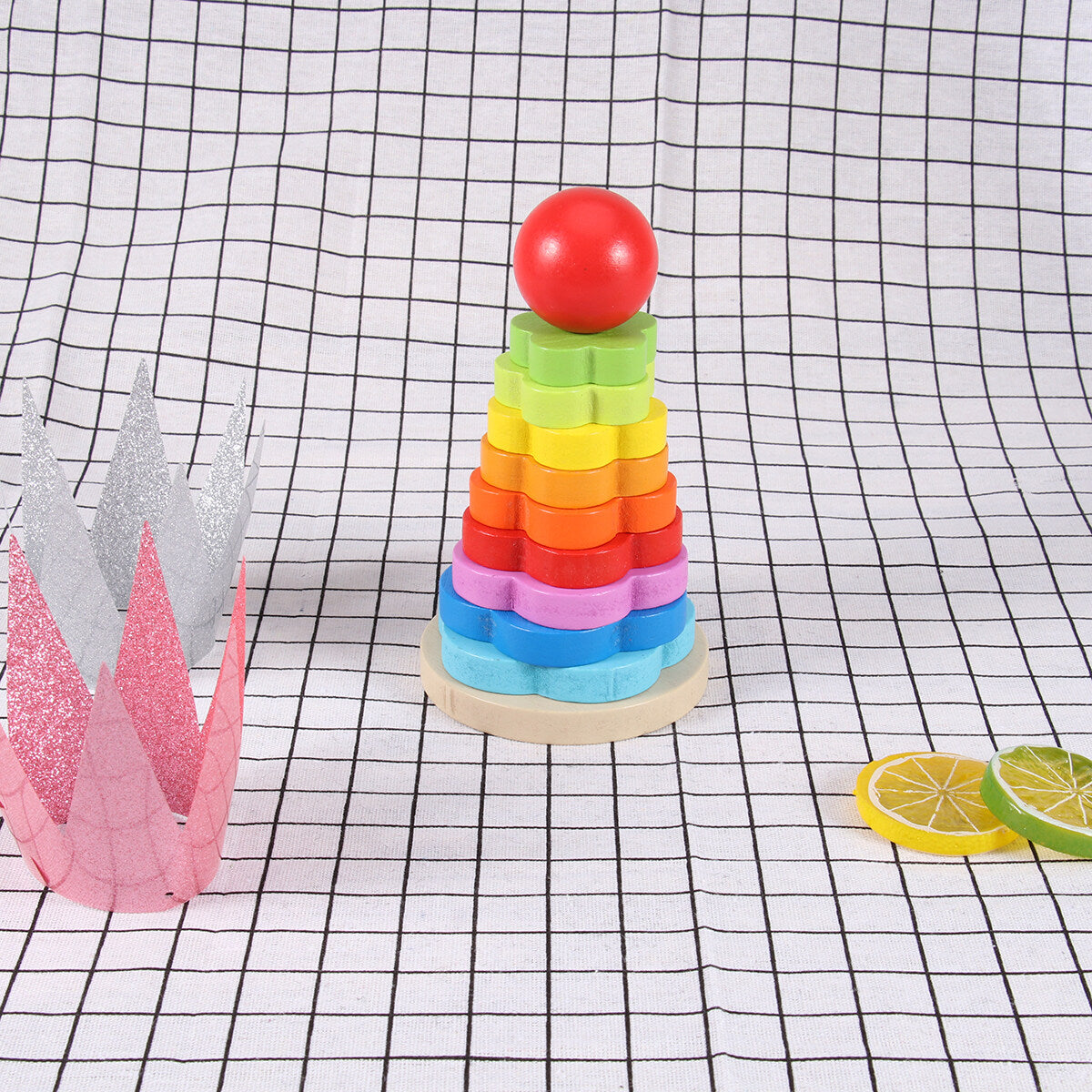 Rainbow Stacking Game Toy Circle Building Blocks Tower Educational Wooden Toy L841022