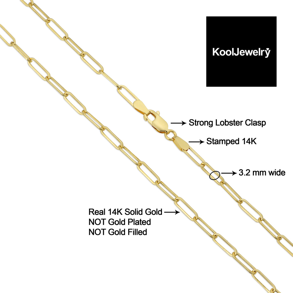 14k Yellow Gold Polished Paperclip Chain Necklace (3.2 mm, 18 inch) V171662
