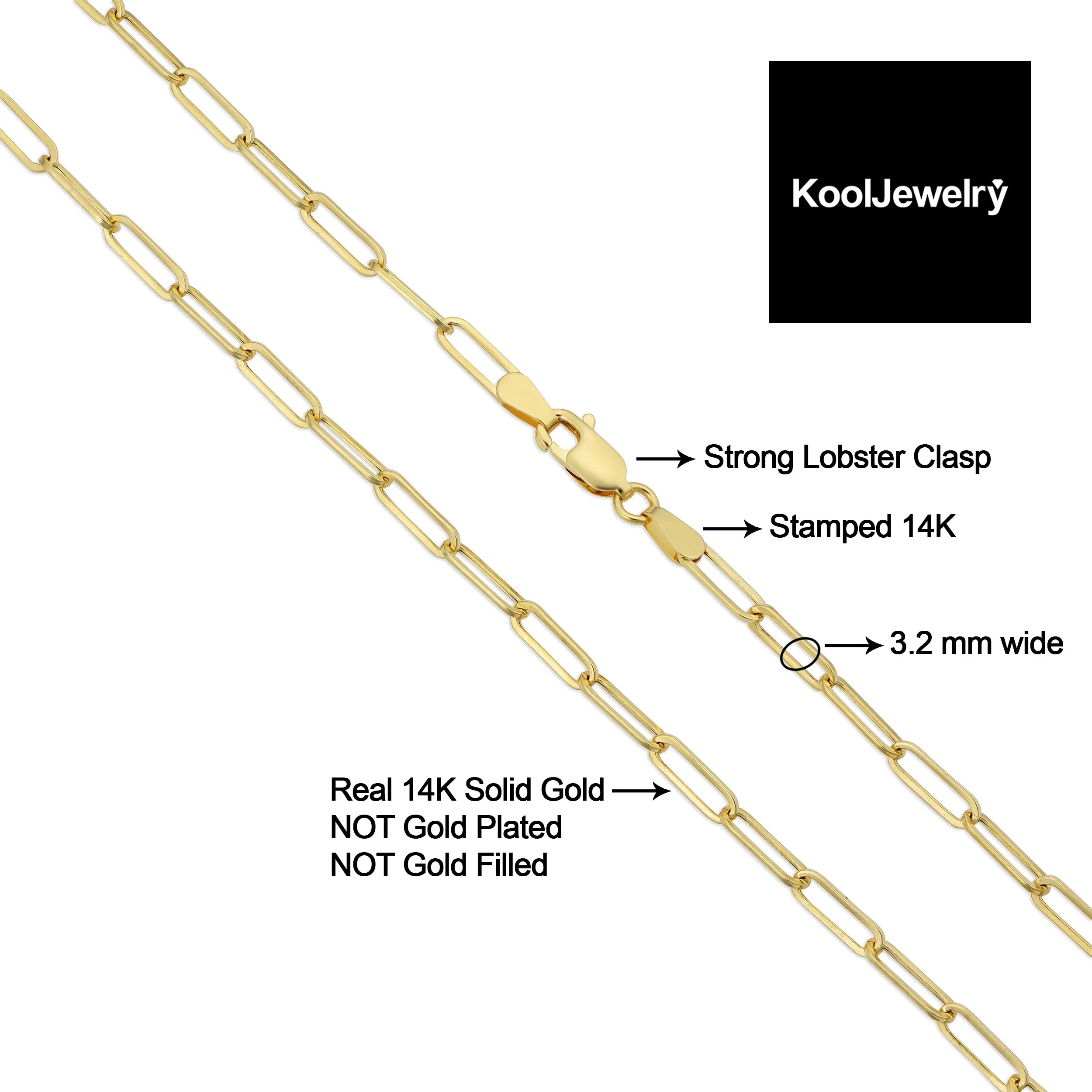 14k Yellow Gold Polished Paperclip Chain Necklace (3.2 mm, 18 inch) V171662