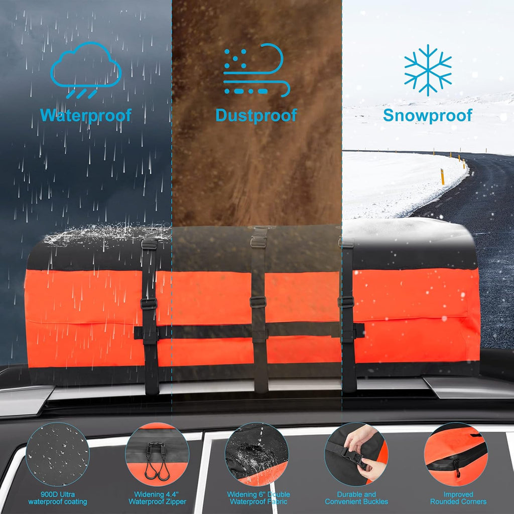 Car Roof Bag, 21 Cubic Feet, 100% Waterproof Anti-Tear 900D PVC, Includes Anti-Slip Mat, 6 Door Hooks, Storage Bag G29671