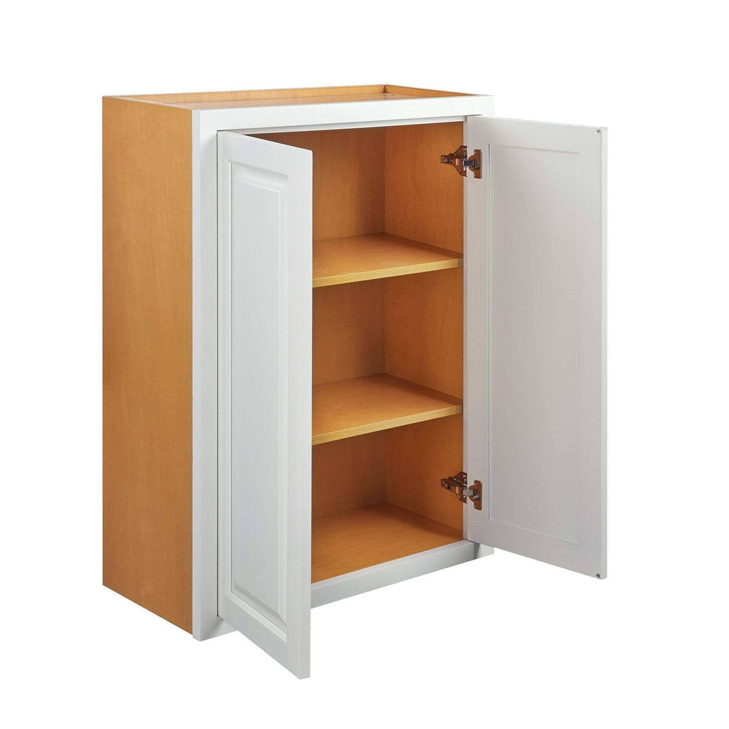 Vintage White Inset Raised Panel Wall Cabinet Double Door 24 V4374