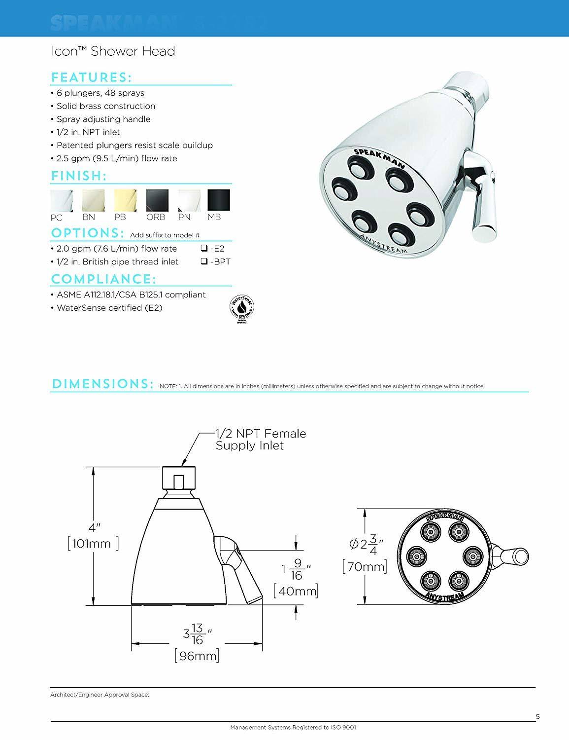 Polished Chrome Adjustable Shower Head S823360