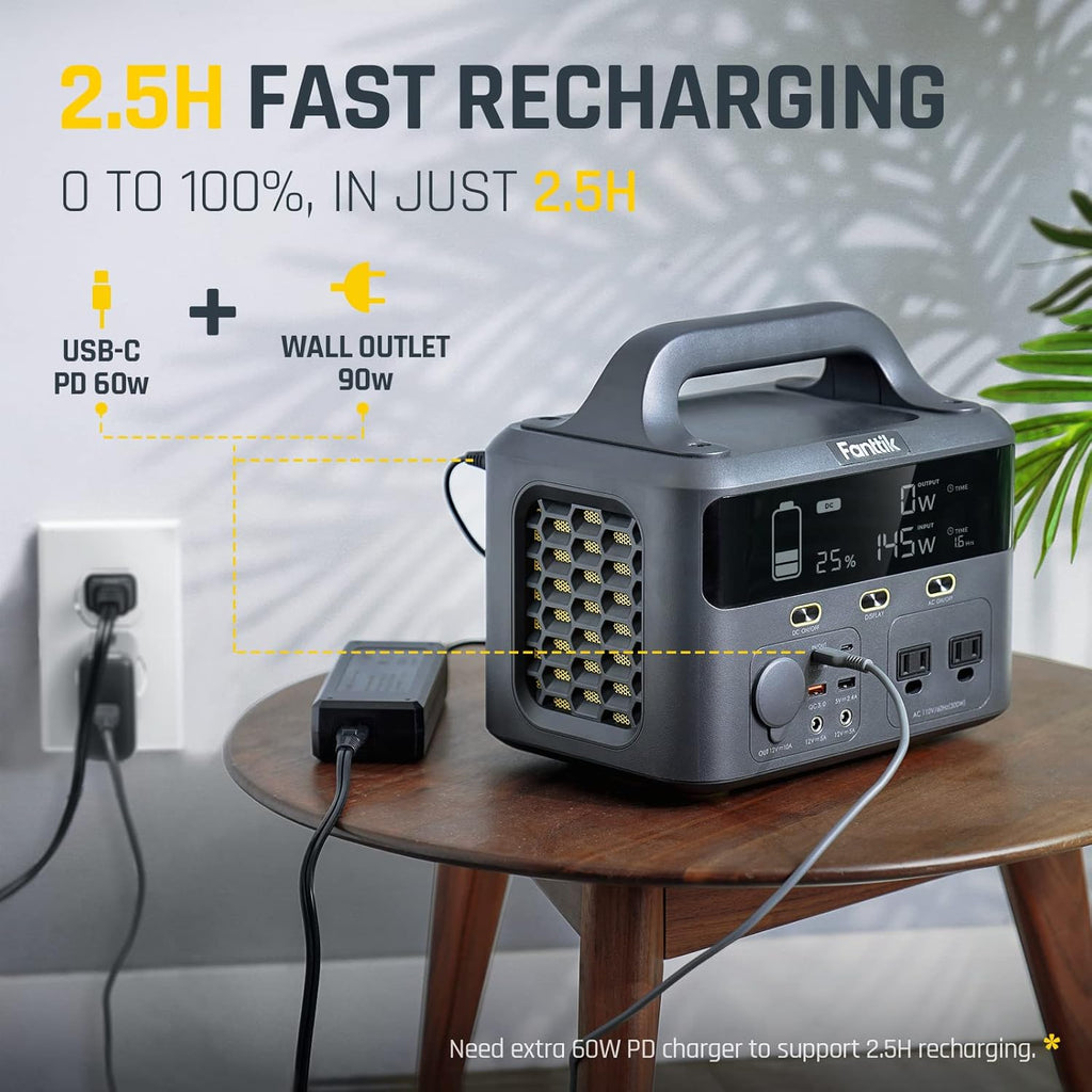 Portable Power Station 299Wh Backup Power Supply with 2 AC Outlets Pure Sine Wave Solar Generator F3350