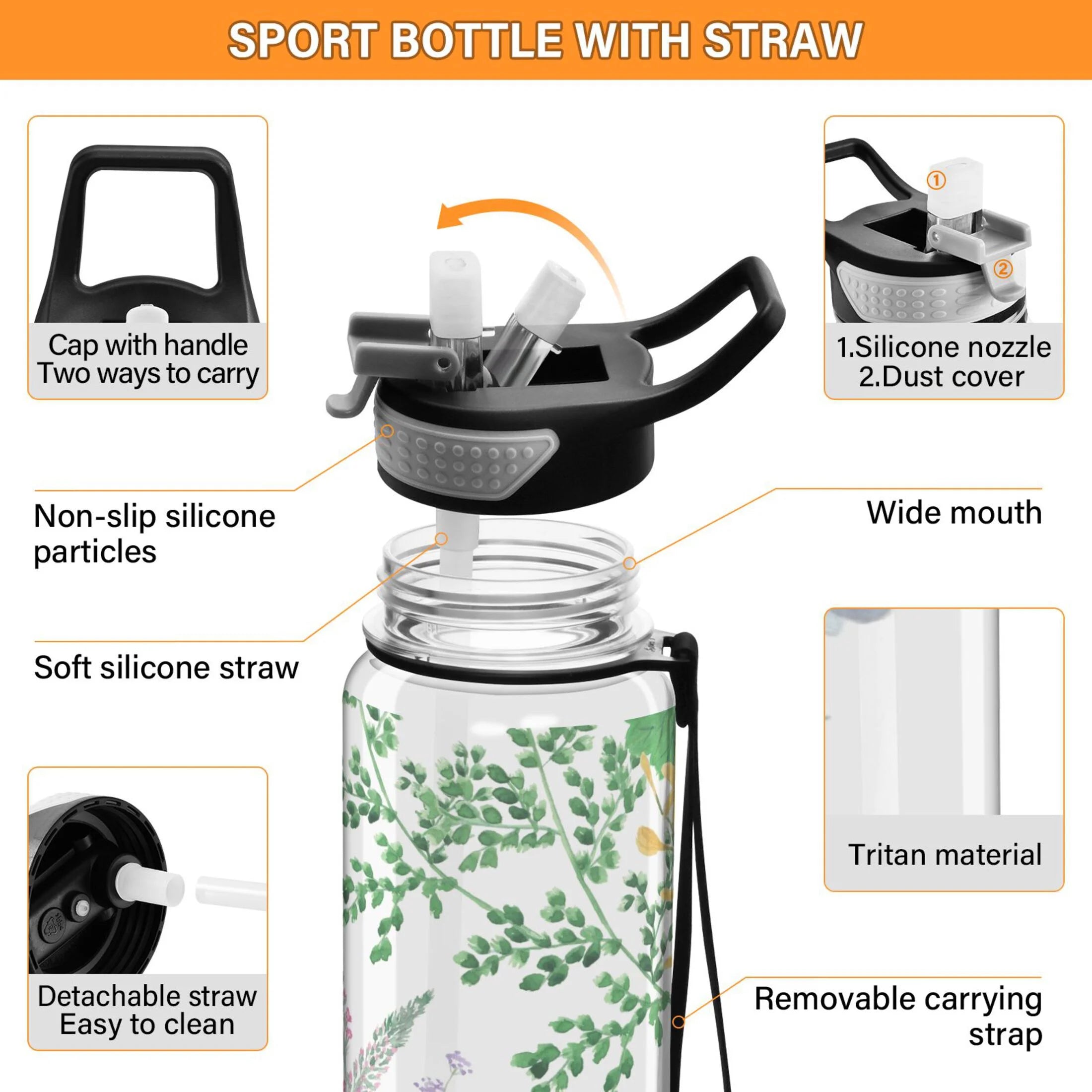 Clear 32oz Tritan Water Bottle with Straw E358
