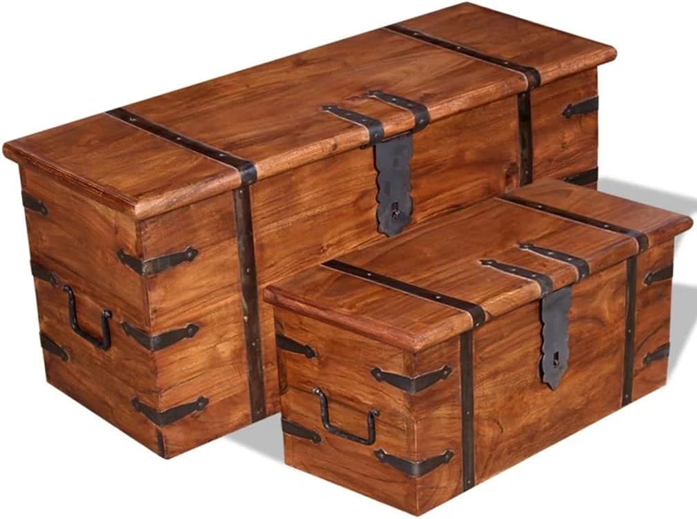 2 Piece Solid Wood Storage Chest Set with Lockable Side Handles E667