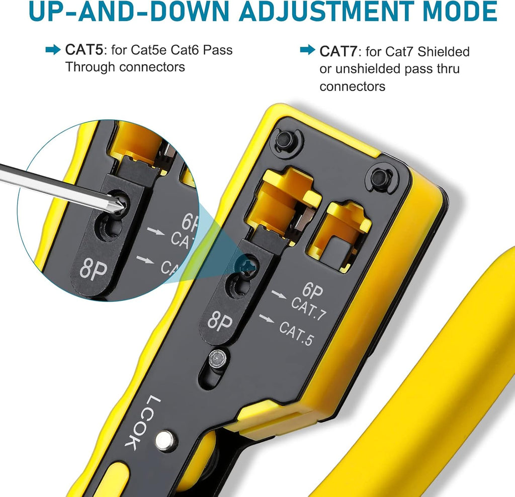 RJ45 Crimp Tool Kit Pass Thru Ethernet Crimping Tool Set for 8P8C Modular Connectors B6635