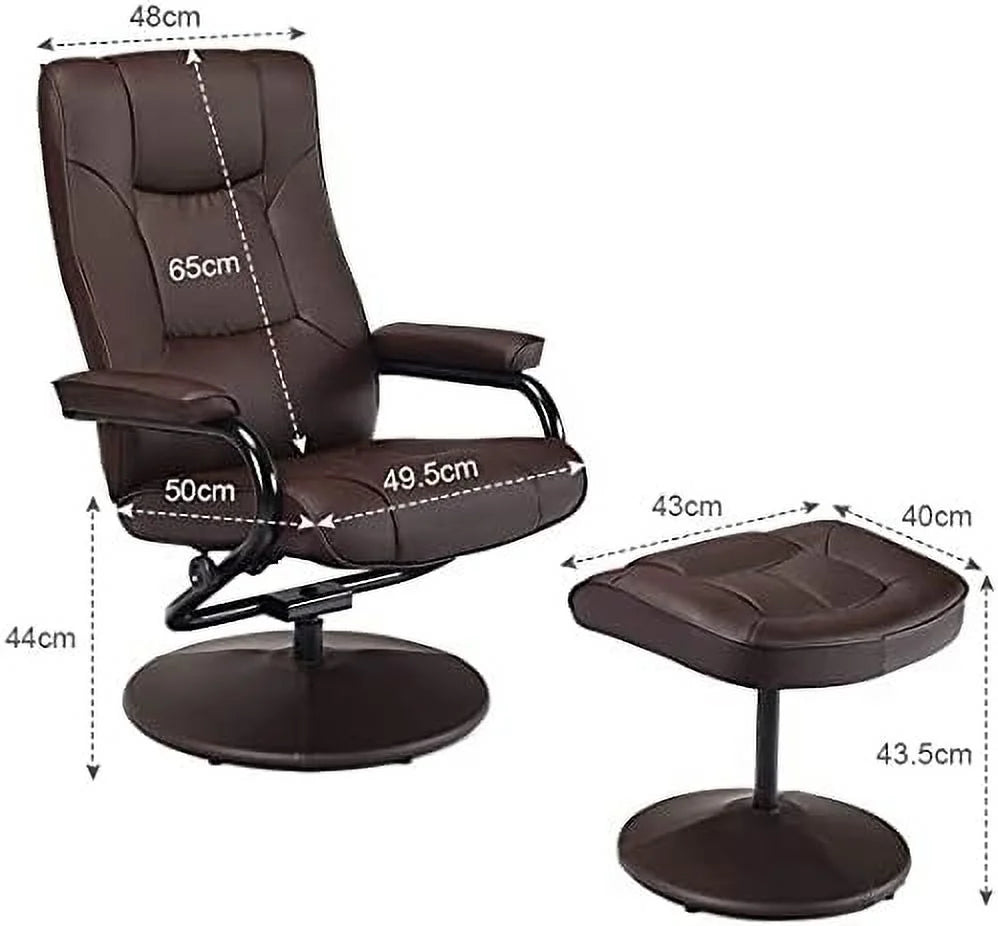 Brown PU Leather Swivel Recliner Chair with Footrest Ottoman Set U22472