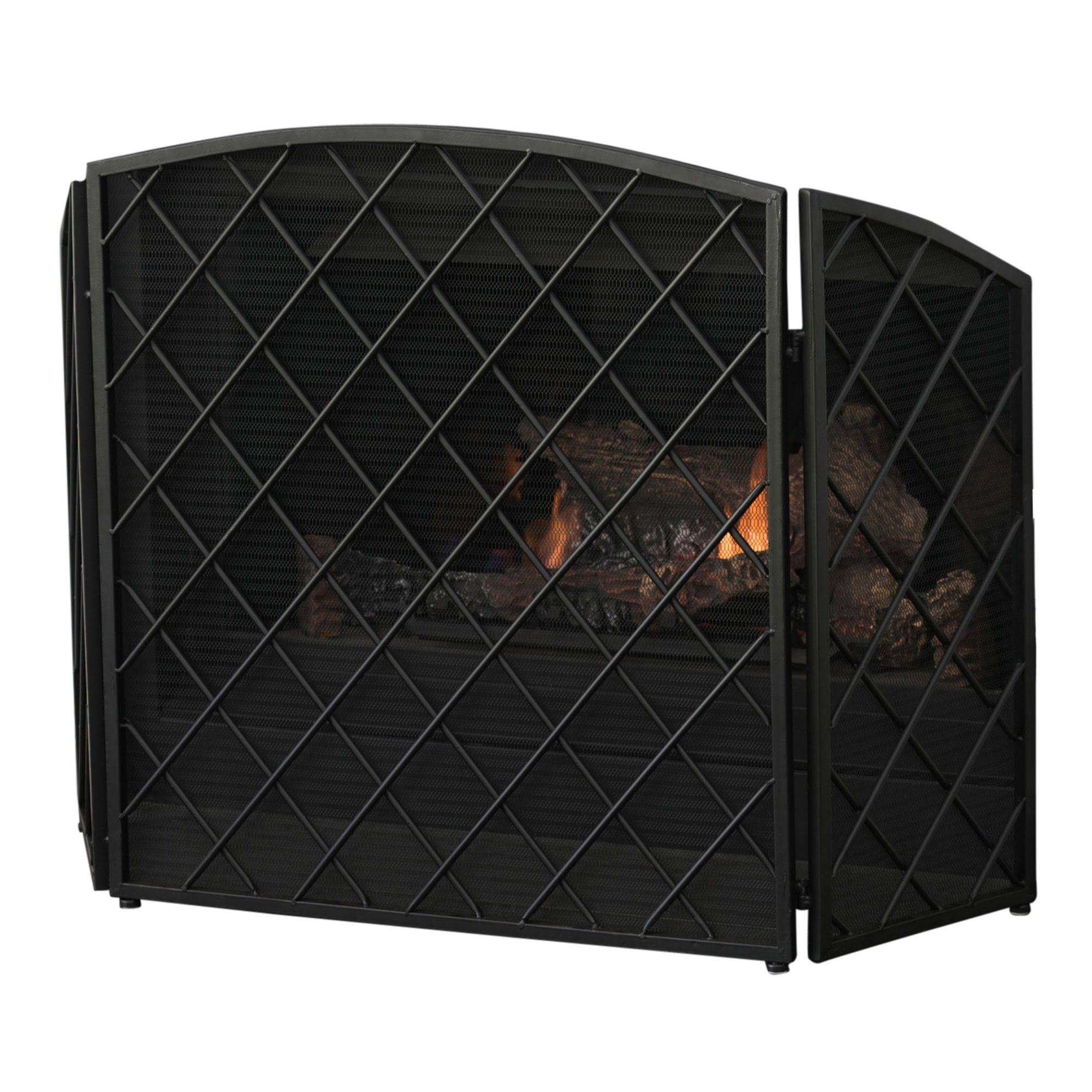 Black Contemporary Three Panel Fireplace Screen X852