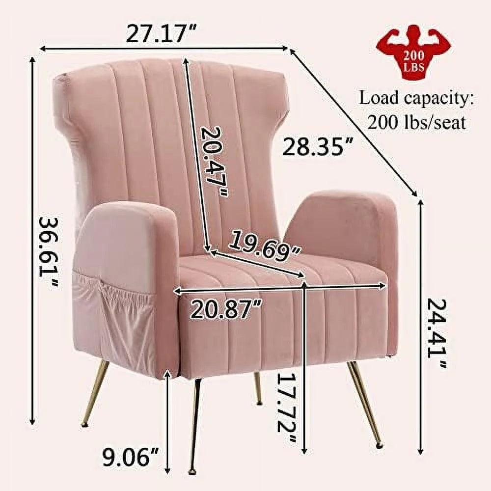 Brown Velvet Wing Back Accent Chair with Metal Gold Legs P90661