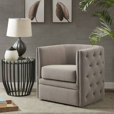 Taupe Tufted Polyester Swivel Barrel Chair A57075