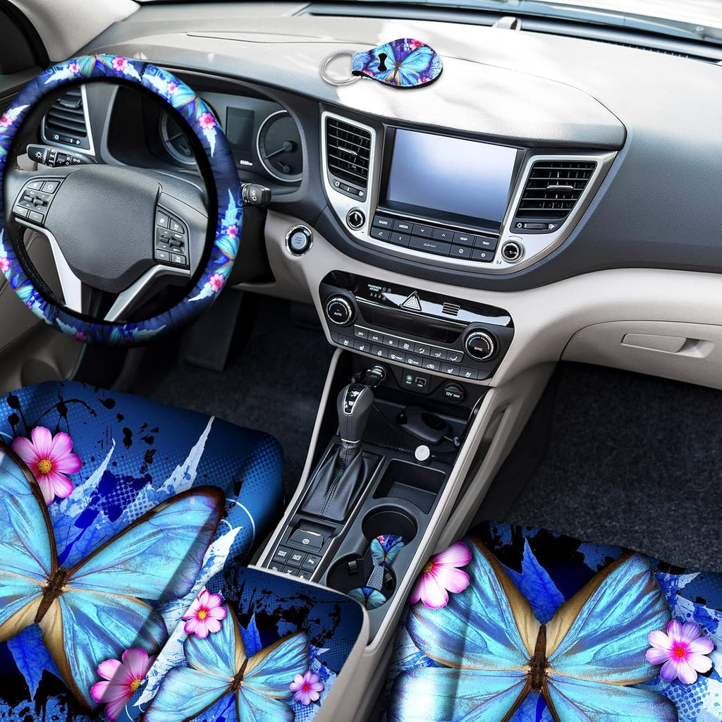 15 Pieces Butterfly Car Seat Covers Full Set with Steering Wheel Cover L62516