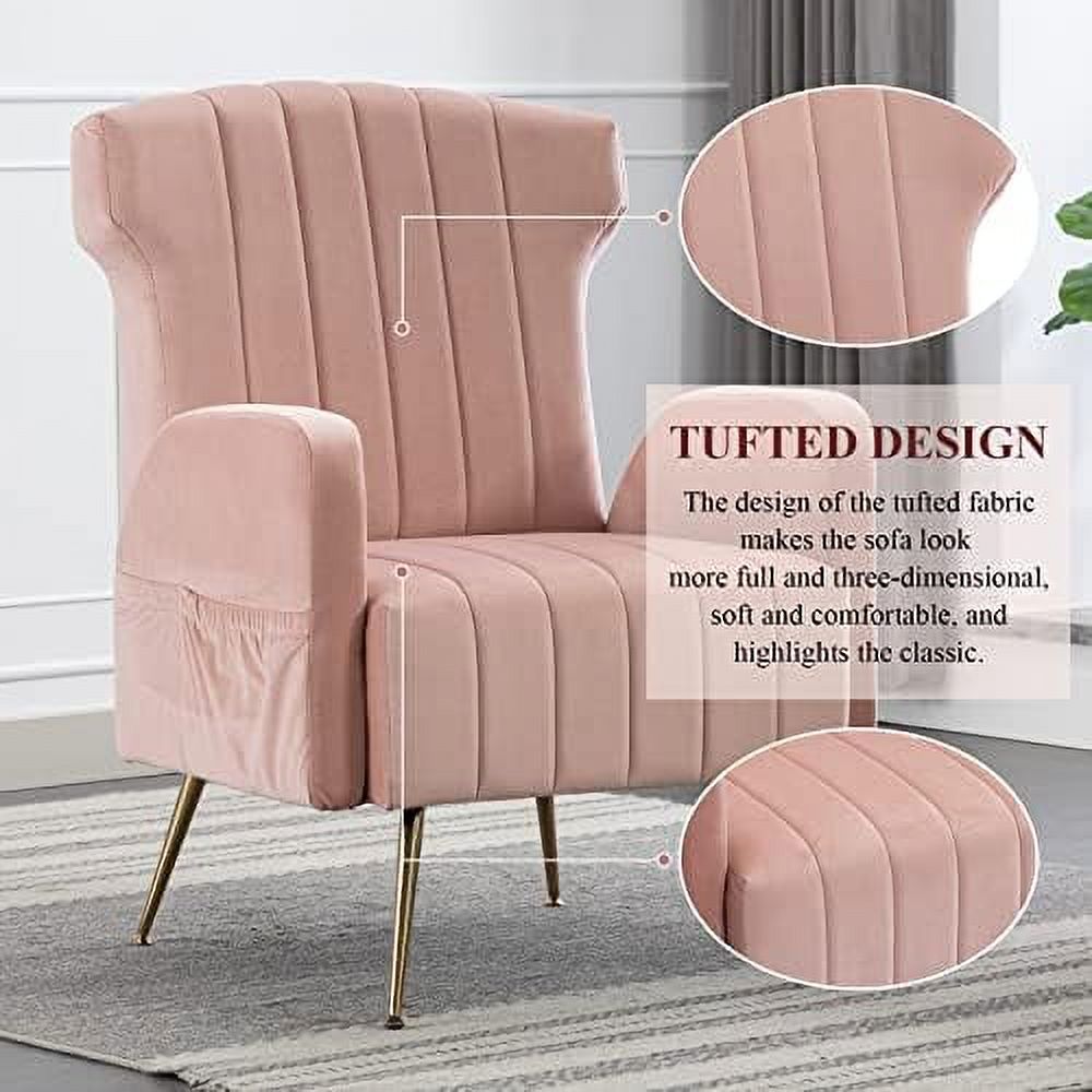 Brown Velvet Wing Back Accent Chair with Metal Gold Legs P90661