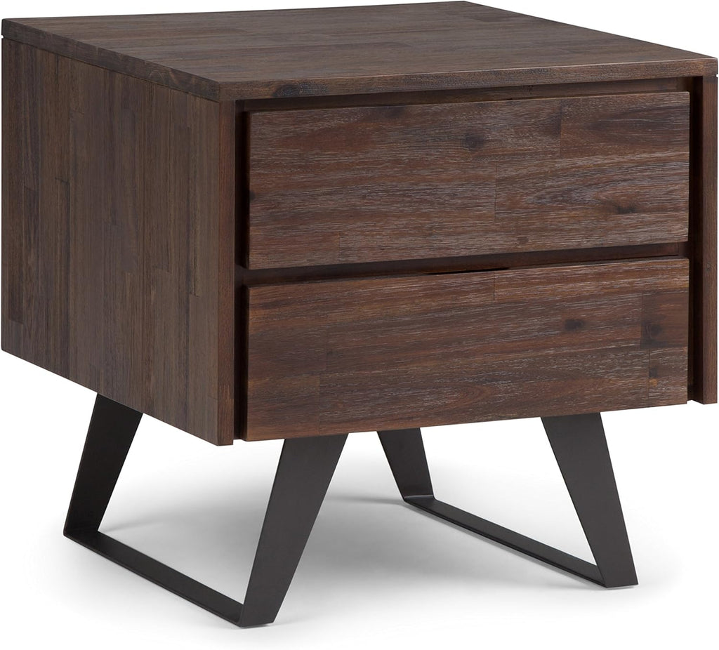Solid Acacia Wood and Metal Square End Table with Storage, 1 Drawer and 1 Shelf R43216