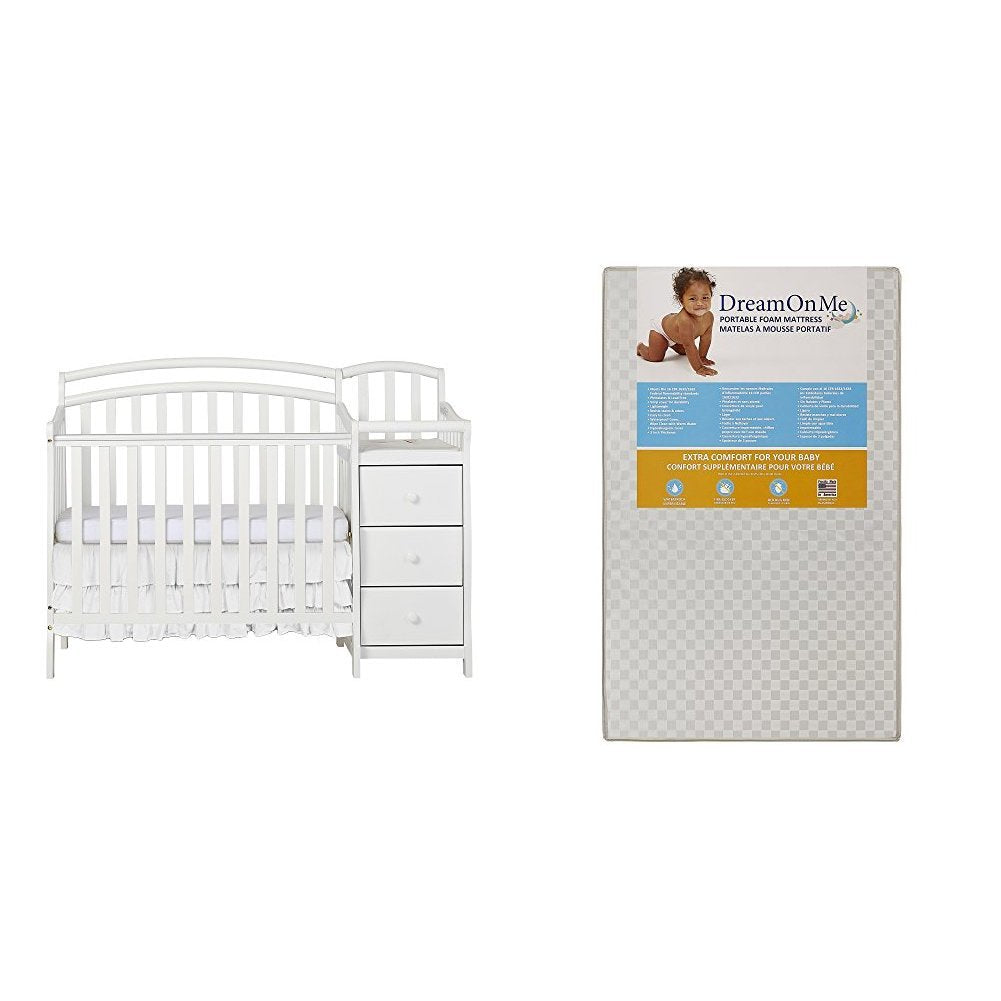 White 4 in 1 Mini Crib and Dressing Table Combo with 3 Portable Crib Mattress C12408