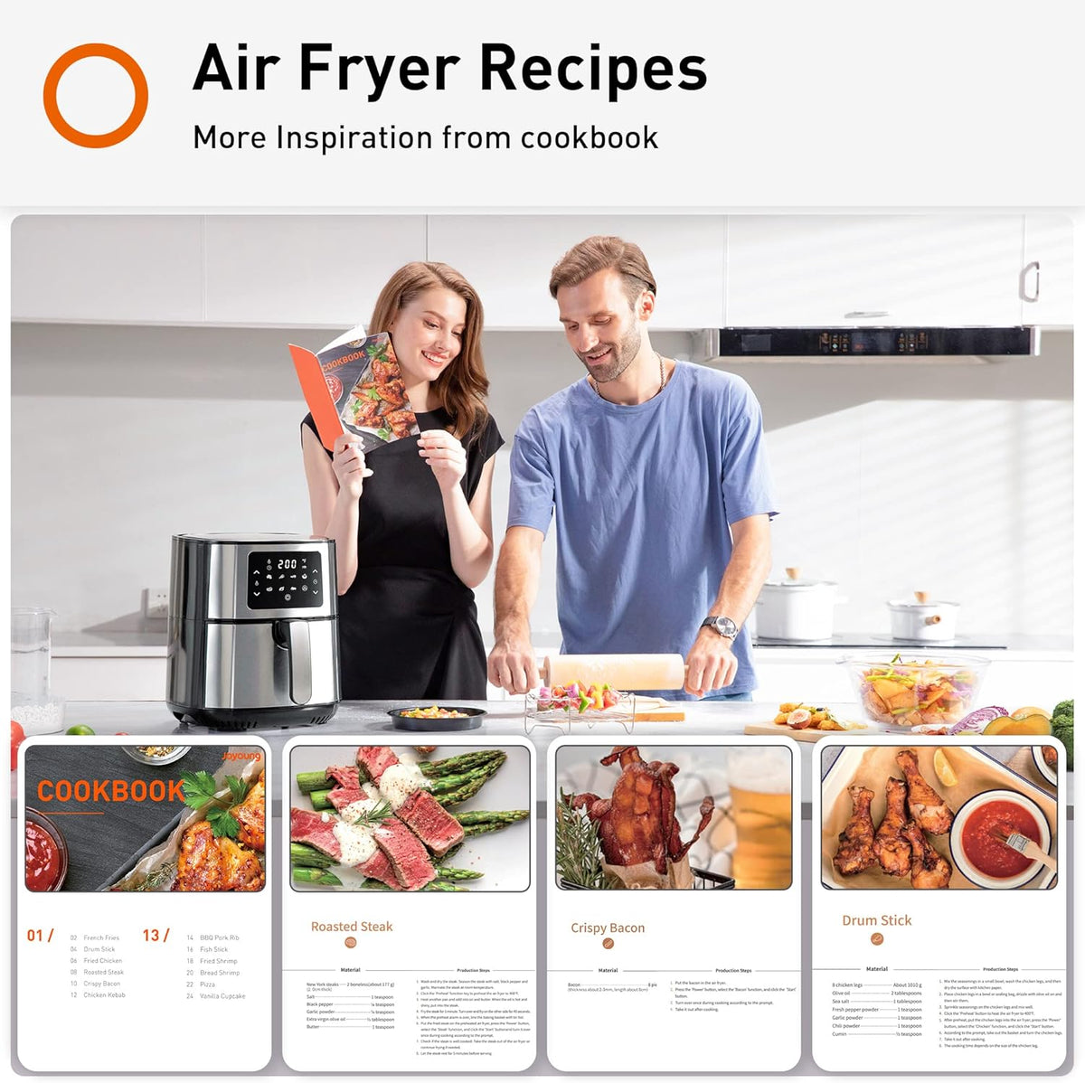 Black 5.8Qt Air Fryer Toaster Oven with 8 Presets O805