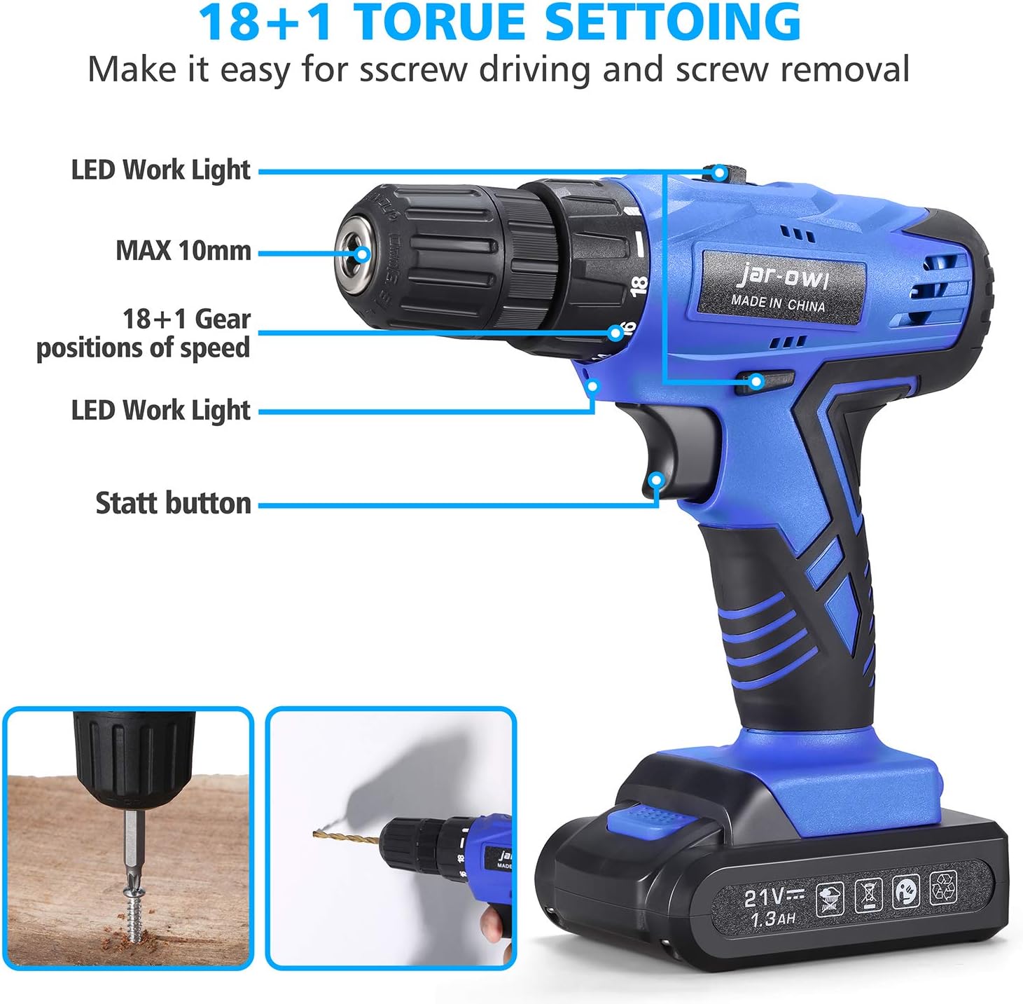 21V Cordless Drill Power Tools Combo Kit with 112Pcs Hand DIY Tool Set, Blue, Pack of 2 M153295