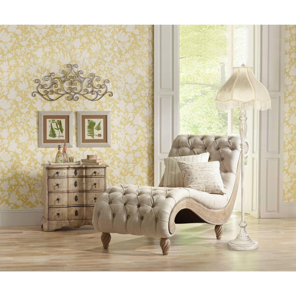 Antique White Cream Scallop Fabric Dome Shade Floor Lamp U818325