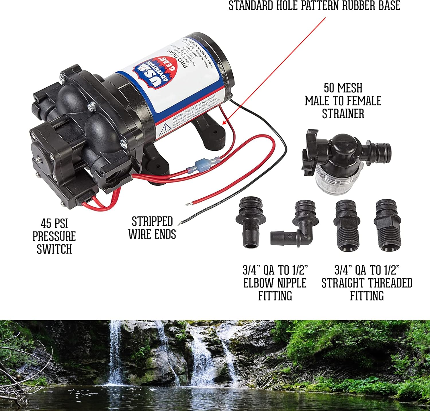 RV Replacement Water Pump, 3.3 GPM, 12 Volt DC, Self-Priming E22137