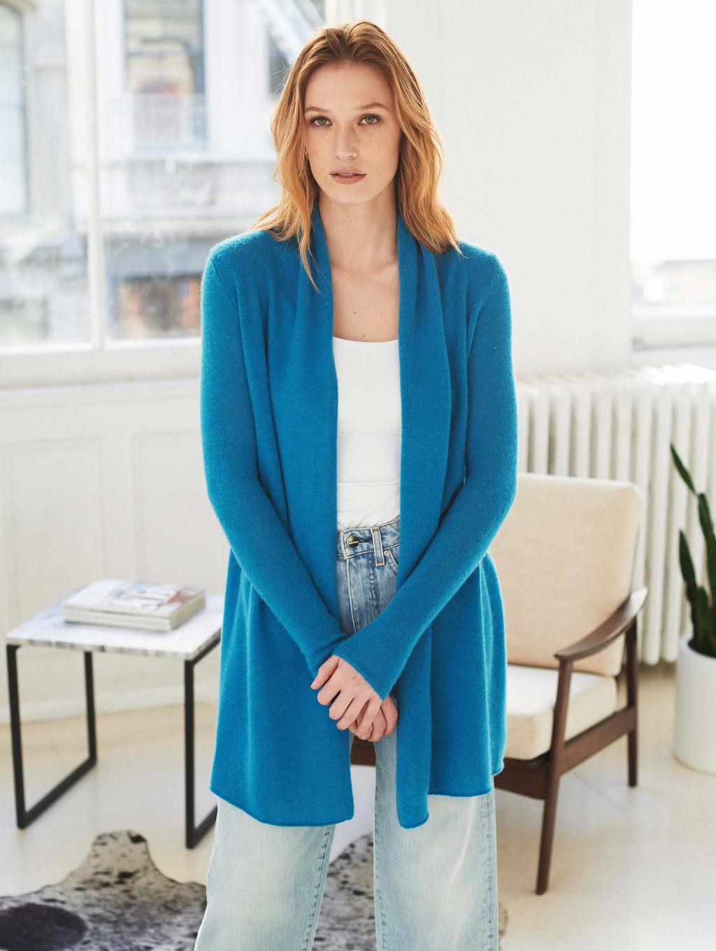 Blue Cashmere Trapeze Cardigan A5503
