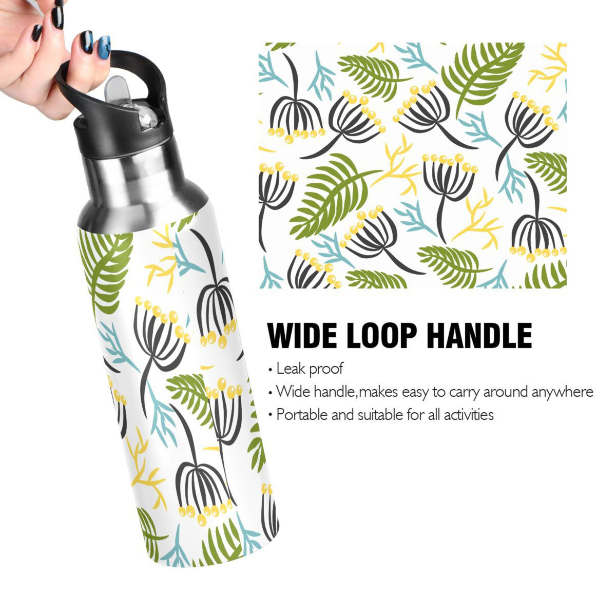 20 oz Insulated Stainless Steel Water Bottle with Straw Lid V534324