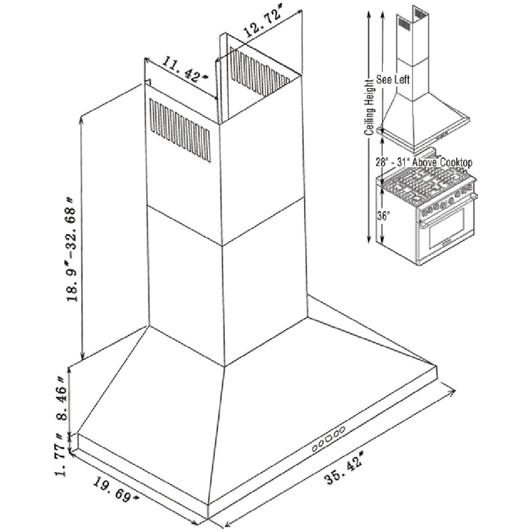 Wall-Mount 36x22 Range Hood T58696