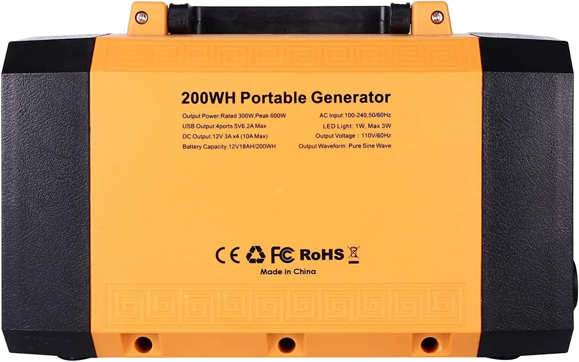 Portable Power Station 300W 200Wh Outdoor Generator with 3 AC Outlet 4 DC Ports 4 USB Ports I965340