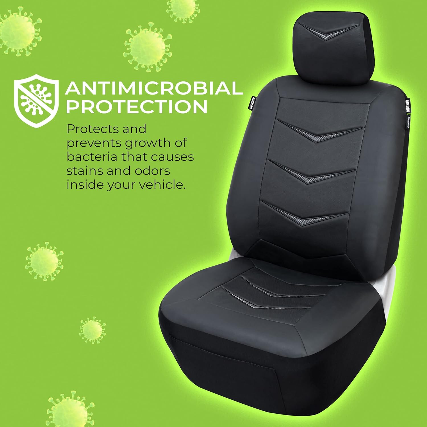 Black Faux Leather Car Seat Cover with Carbon Fiber Pattern Accent, Pack of 2 N582917