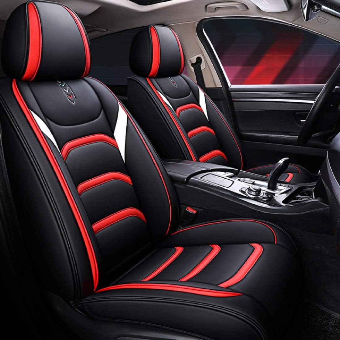 Black-red Faux Leather Universal Car Seat Covers V460283