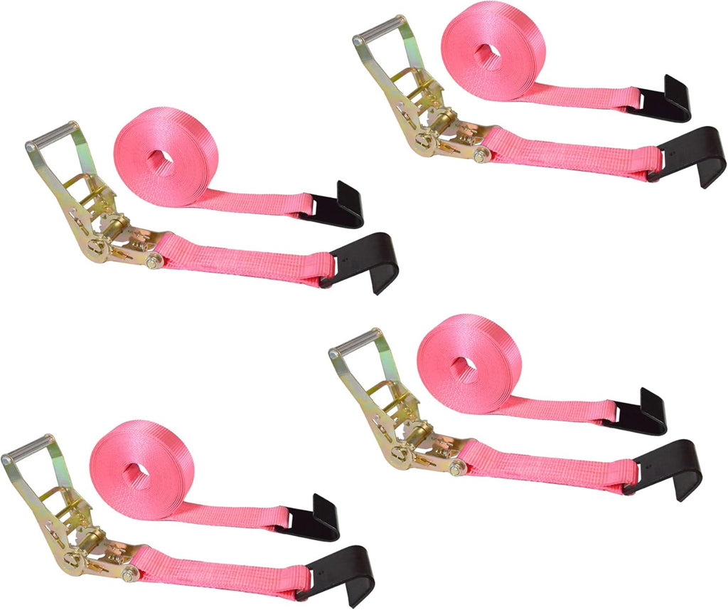 2” x 30’ Flat Hook Tie Down Ratchet Straps (Red, 6 Pack) P6229