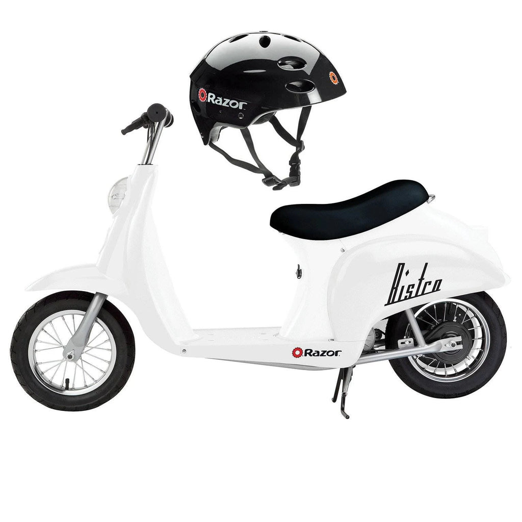 White Retro Electric Scooter with Helmet D836