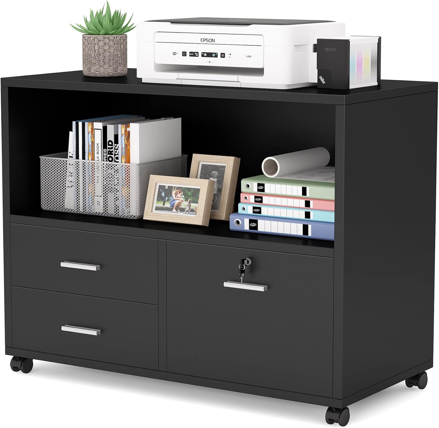 Black 3 Drawer Mobile File Cabinet with Lock Q185579