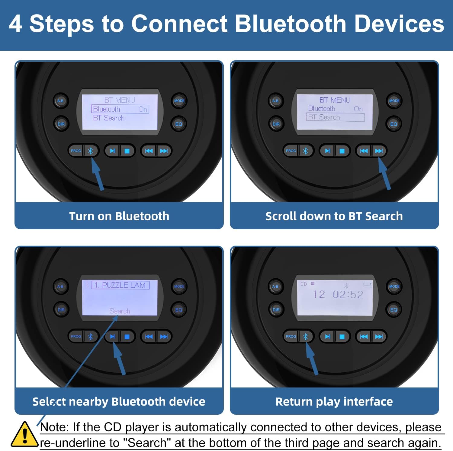 Pack of 2 Portable Bluetooth CD Player with Dual Headphone Jack O415516