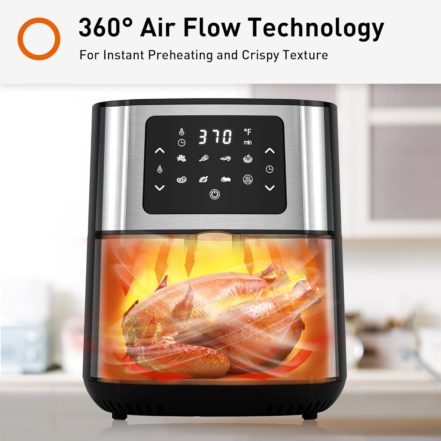 Black 5.8Qt Air Fryer Toaster Oven with 8 Presets O805