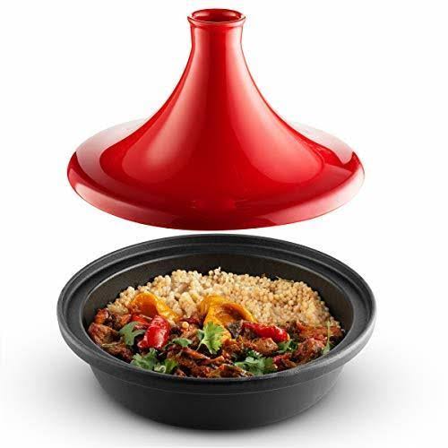 Red Ceramic Lid Cast Iron Tagine 2.5qt C9663