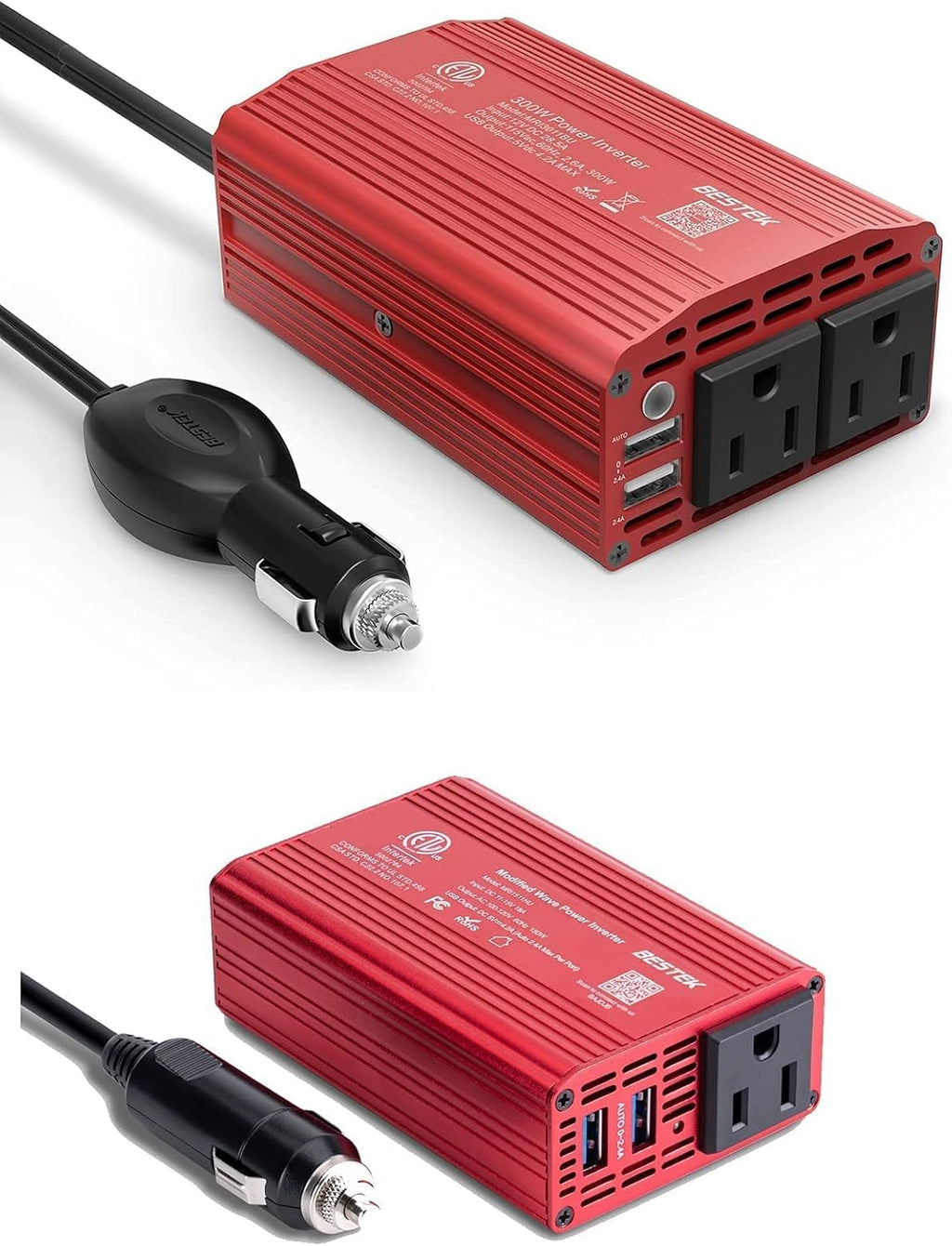 300W Power Inverter and 150W Car Power Inverter DC 12V to 110V AC USB Car Charger Pack of 2 N86671