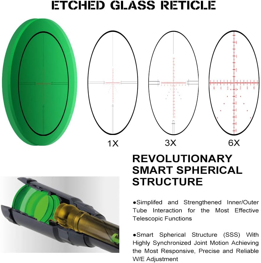 1-6x24 Rifle Scope First Focal Plane Red Illuminated Reticle with Scope Rings 30mm Picatinny High Profile N390143