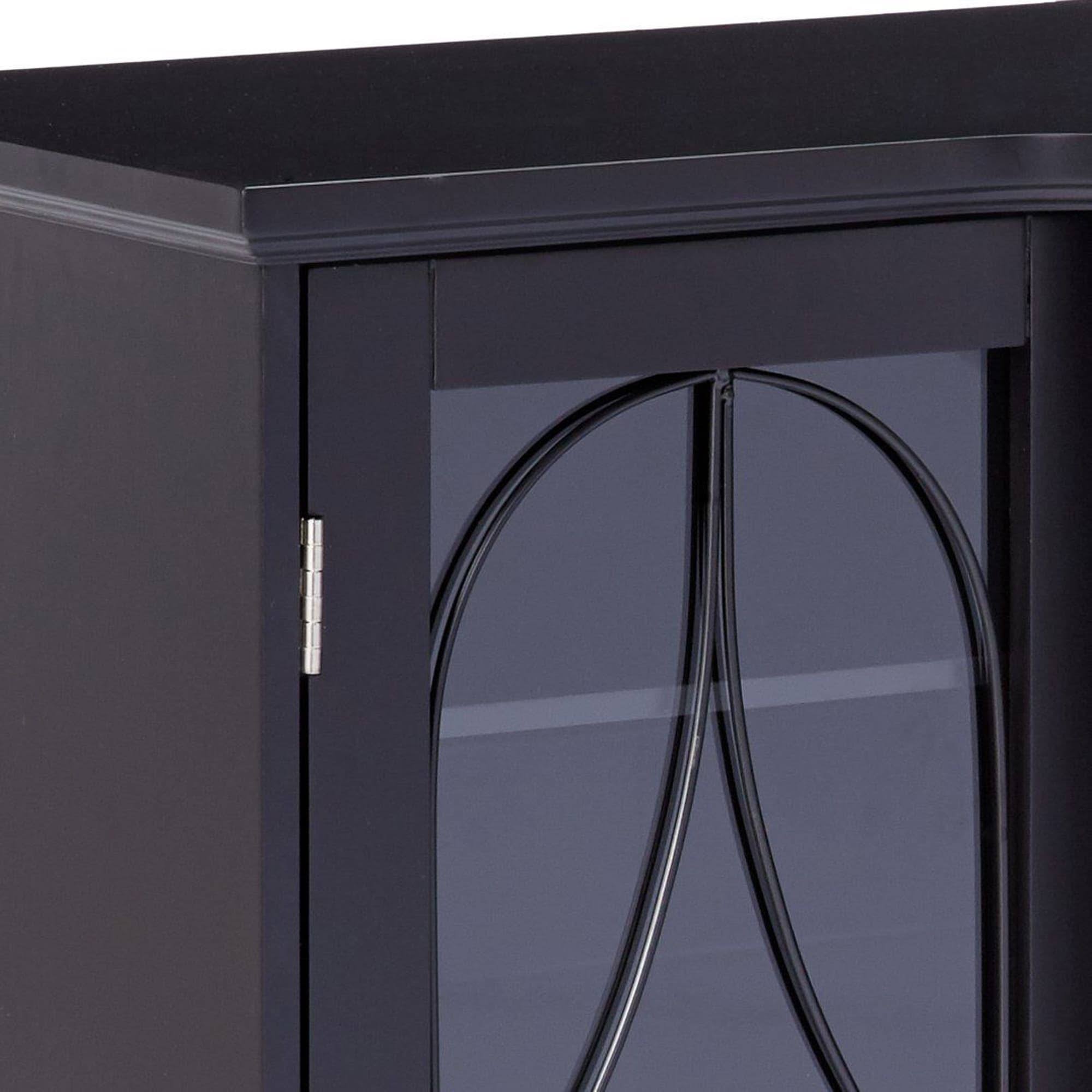 Black Wood Sideboard Buffet Console Table with Glass Cabinet Doors G293