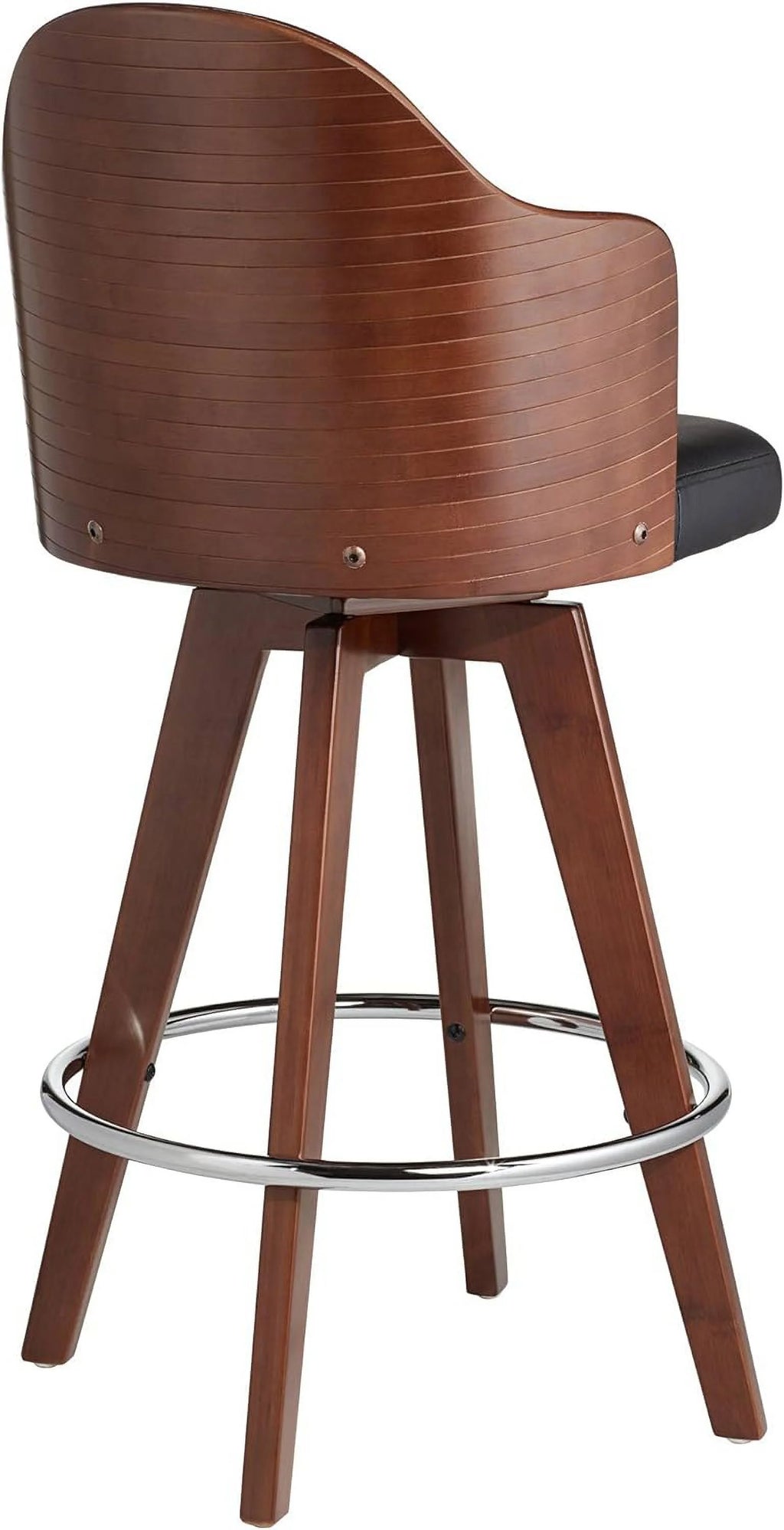 Dark Walnut Wood Swivel Stool with Backrest Footrest N94861
