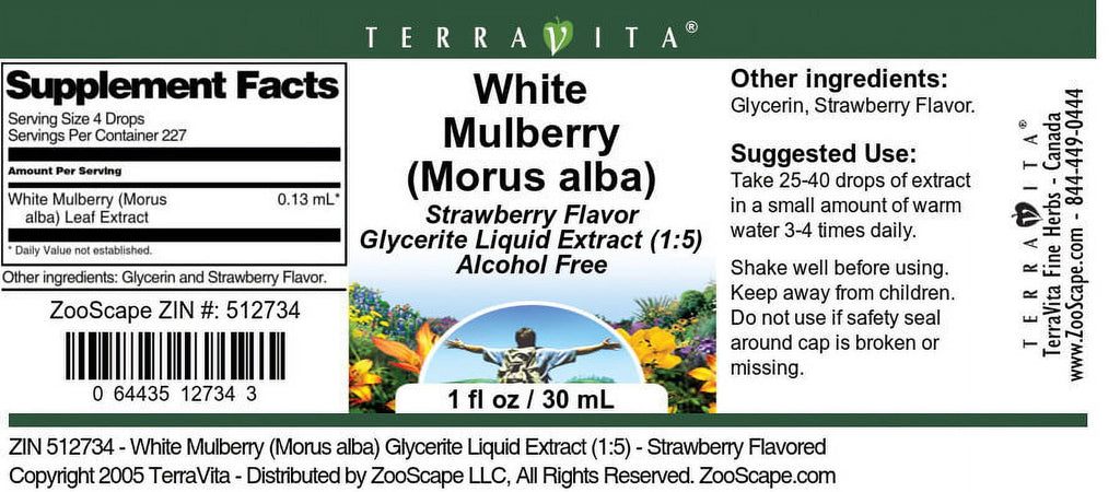 White Mulberry Glycerite Liquid Extract, Strawberry Flavored, 1 oz, 2-Pack P65477