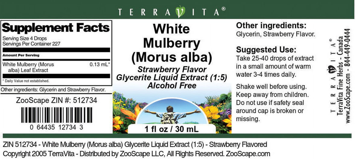 White Mulberry Glycerite Liquid Extract, Strawberry Flavored, 1 oz, 2-Pack P65477