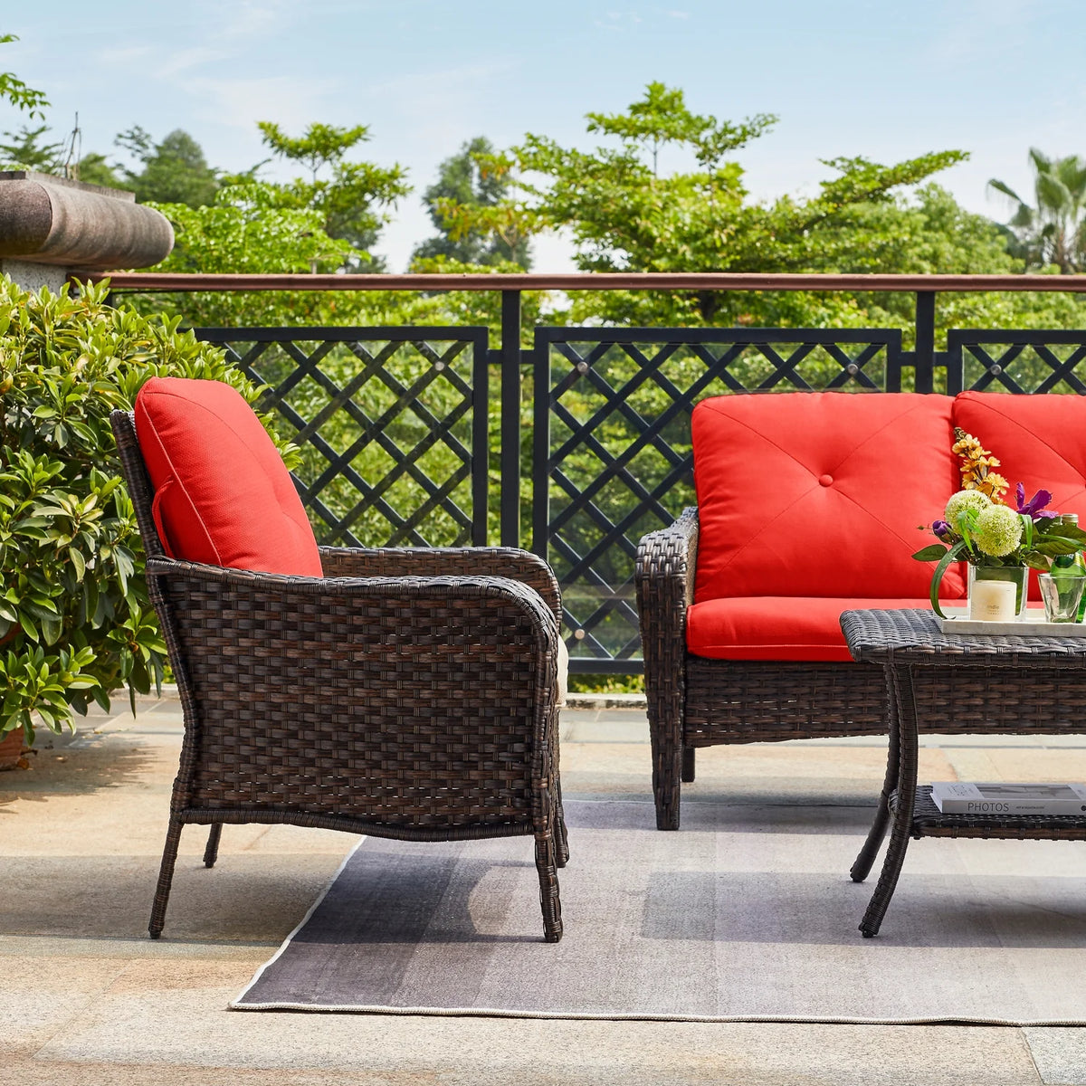 Red Cushioned Patio Chair Set of 2 C3851
