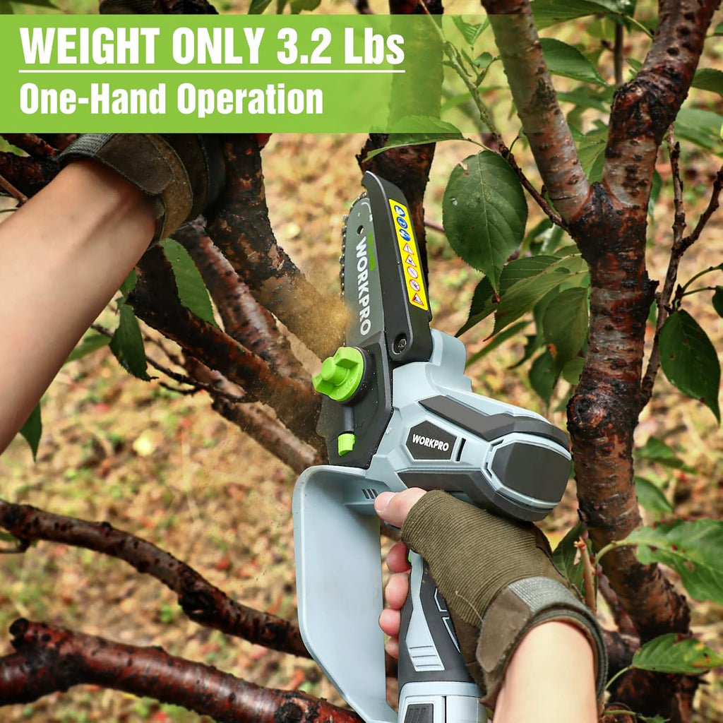 6" Cordless Mini Chainsaw with 2 Batteries and Replacement Guide Bar B615577