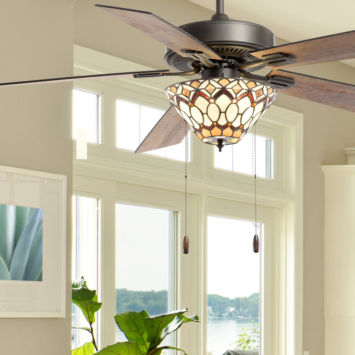 52x22 5-Blade LED Stained Glass Lighted Ceiling Fan E188038