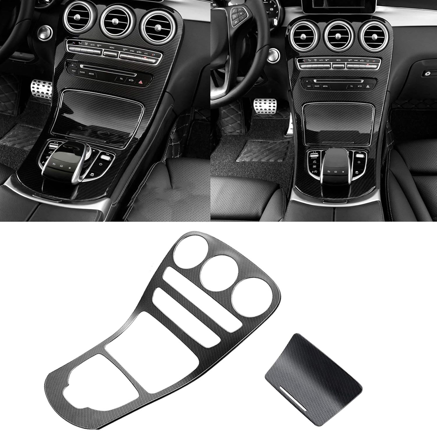 Carbon Fiber Pattern Gear Shift Panel Frame Cover Trim I906