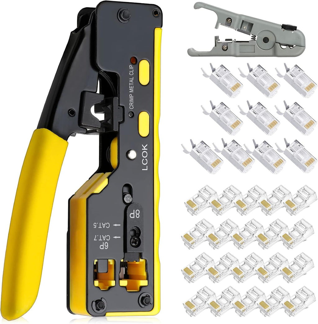 RJ45 Crimp Tool Kit Pass Thru Ethernet Crimping Tool Set for 8P8C Modular Connectors B6635
