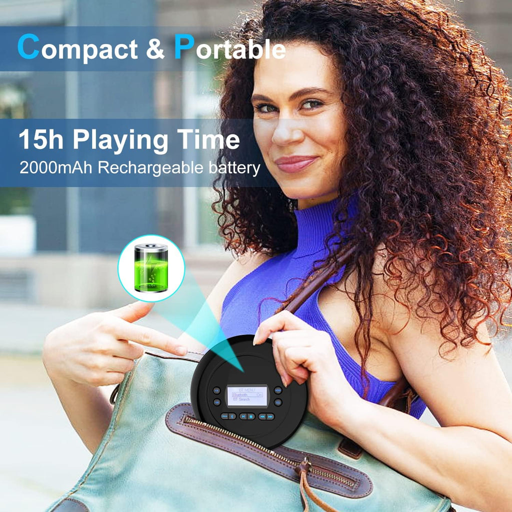 Pack of 2 Portable Bluetooth CD Player with Dual Headphone Jack O415516